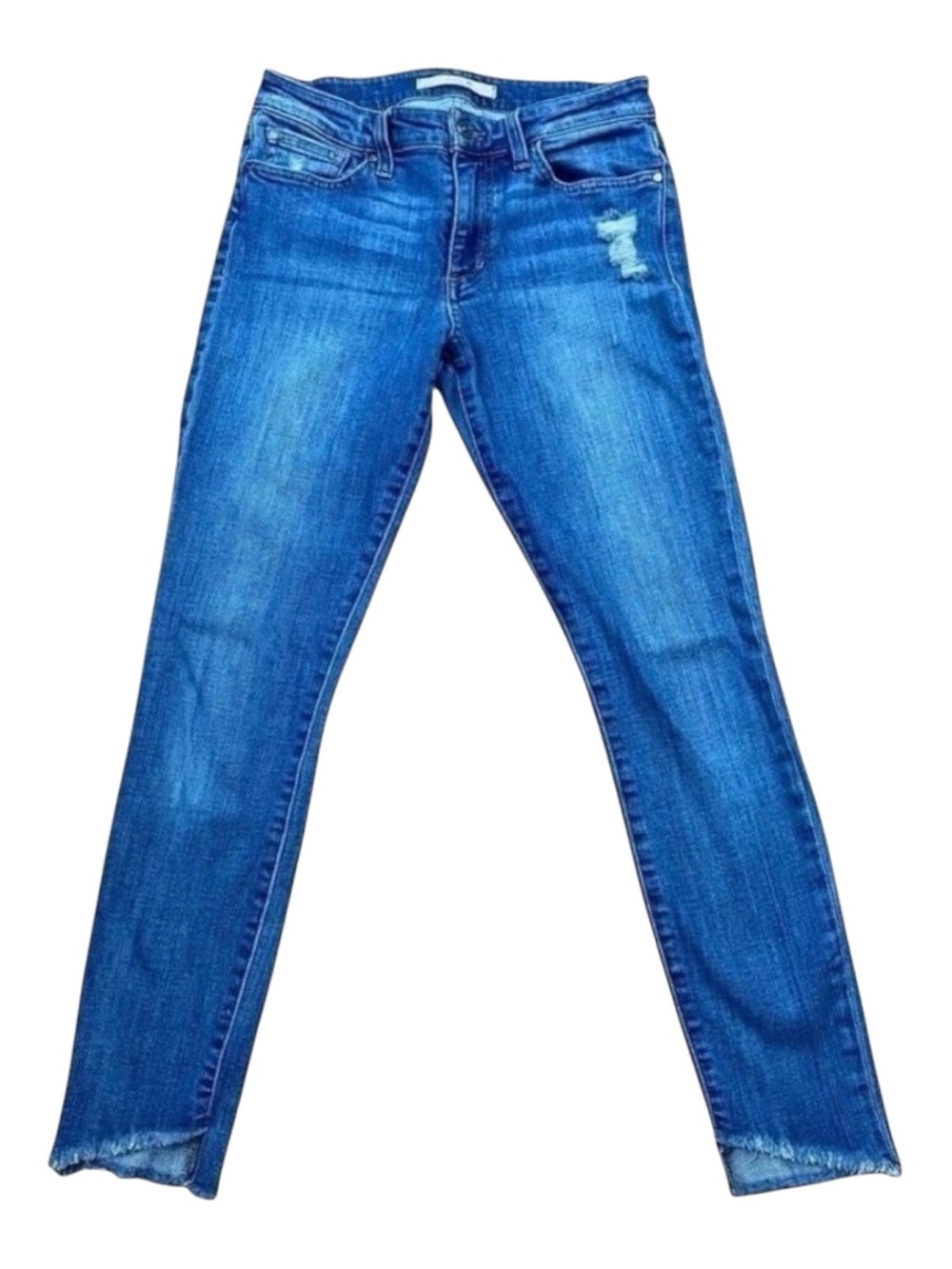 Joe’s jeans blue mid rise waist skinny distressed ripped denim stretchy size 26